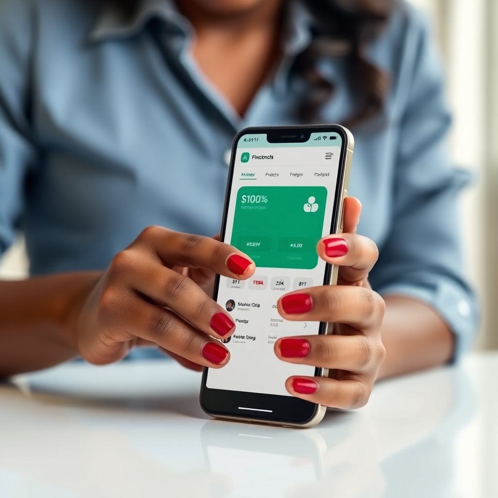 African fintech mobile payment, smartphone banking app, digital finance, modern user interface, professional photography