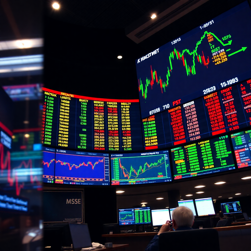 African stock market trading floor, financial charts, modern technology, professional photography